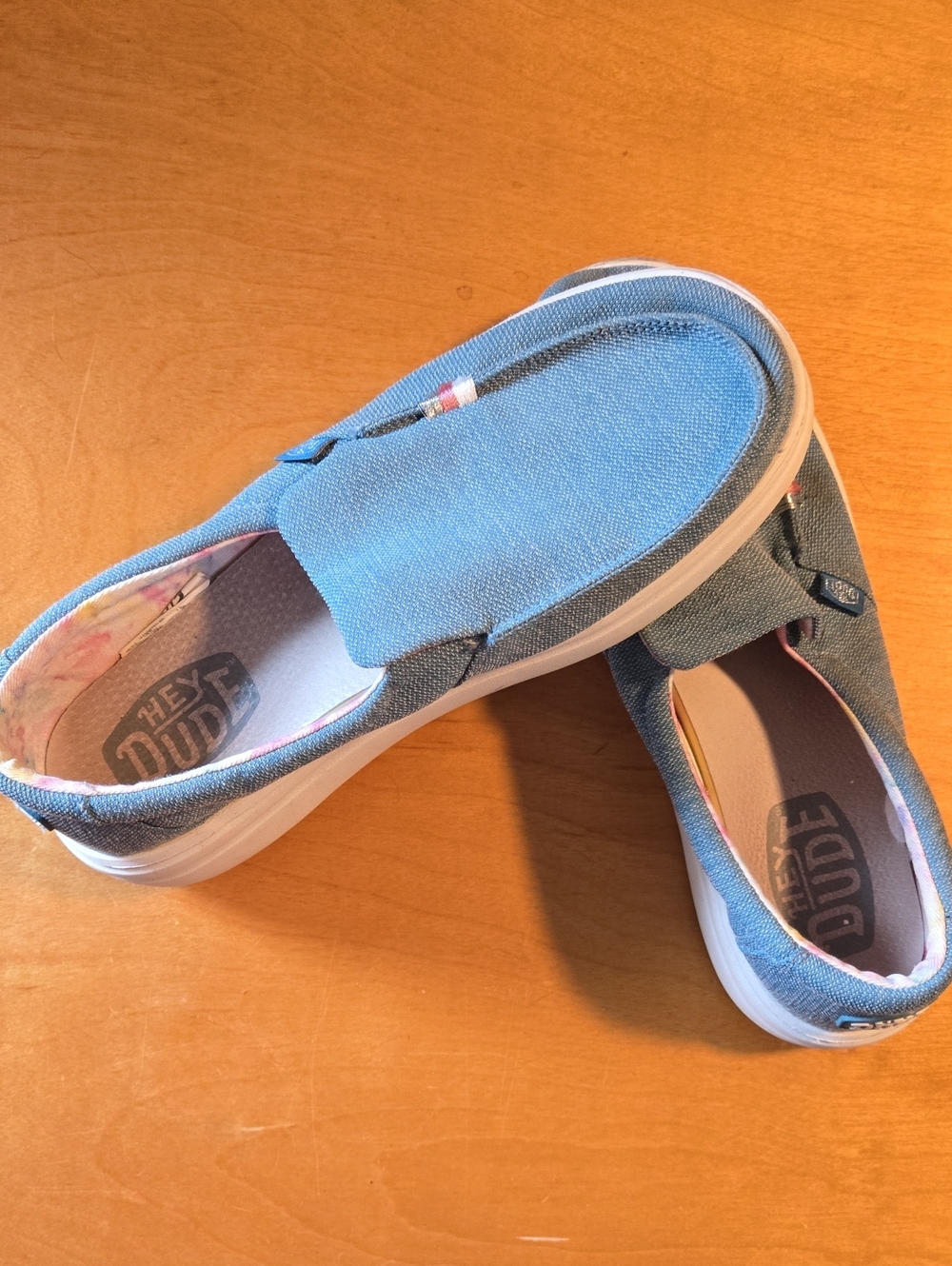 Hey Dude Womens Blue Canvas Slip-On Sneakers with White Sole